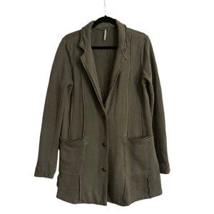 FREE PEOPL French Terry Knit Blazer Jacket Coat Size Medium Olive Green